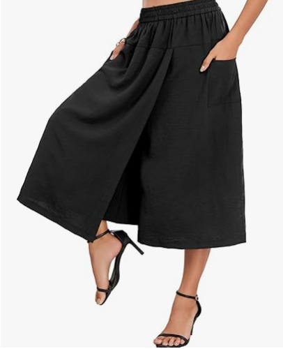Women's Dressy Casual Skirt Relaxed Fit Flowy Capri Culottes Unique Drape Skirts Pants with 2 Pockets