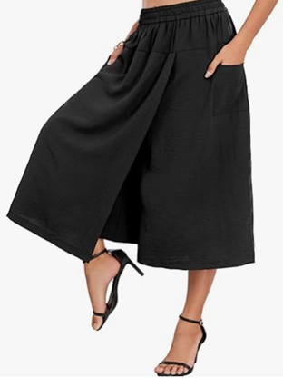 Women's Dressy Casual Skirt Relaxed Fit Flowy Capri Culottes Unique Drape Skirts Pants with 2 Pockets